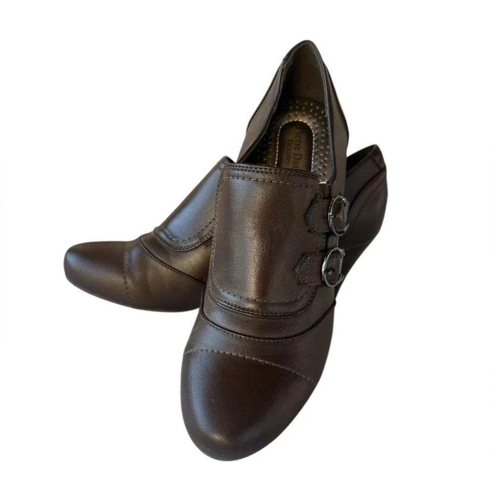 Women's Brown Leather Buckle Dress Heels
